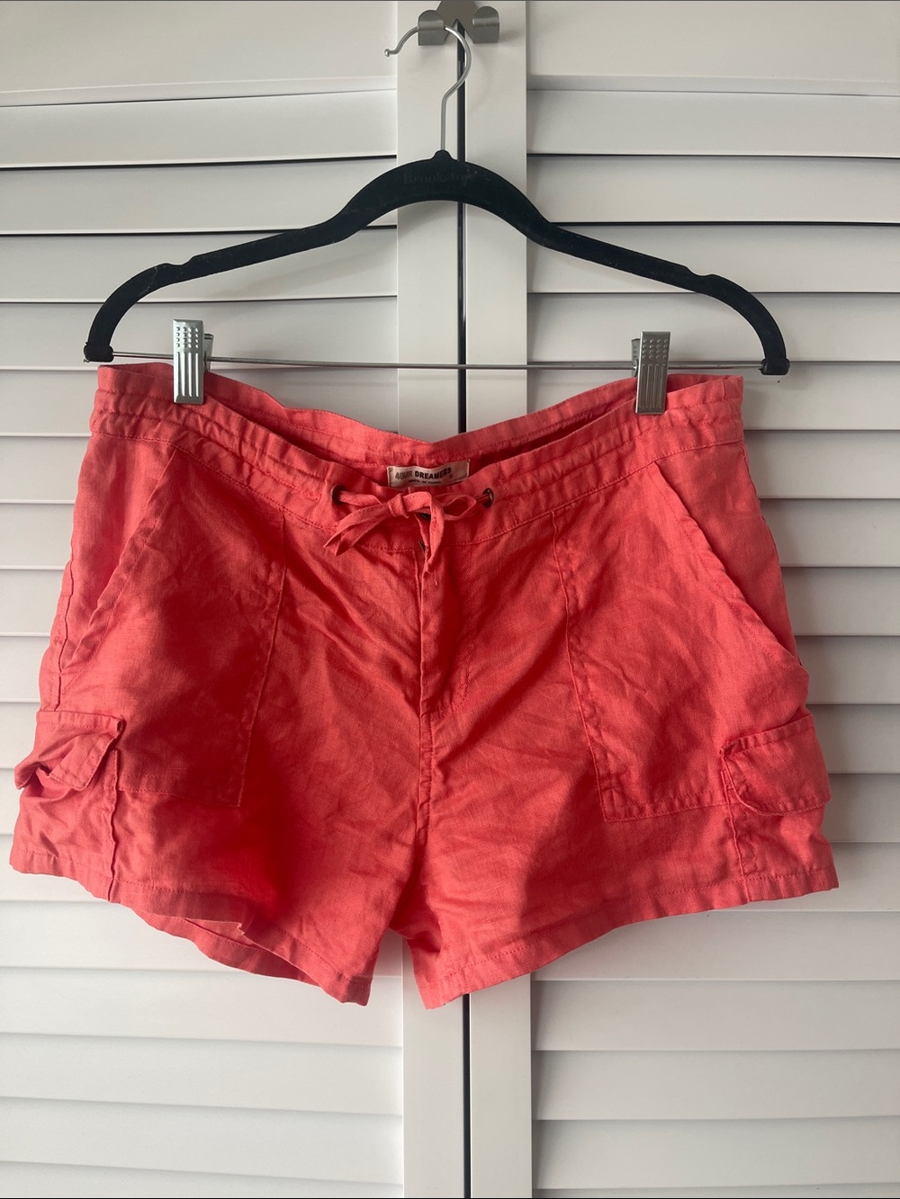Women's 100% Linen Coral Cargo Drawstring Shorts